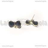 Orecchini a perno Fiocchi in metallo dorato smaltato nero 14x9mm