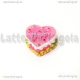 Torta Cuore Happy rosa in acrilico 19x17mm