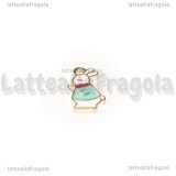 Charm Bianconiglio in metallo dorato smaltato 14x9mm