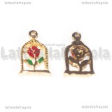 Charm Rosa della Bella e la Bestia in metallo dorato smaltato 18x10.5mm