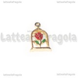Charm Rosa della Bella e la Bestia in metallo dorato smaltato 18x10.5mm
