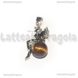 Ciondolo Fatina su Occhio di Tigre in ottone argentato 25x12mm