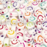 50 Perle a Gettone Smile in acrilico colori misti con foro passante 7x3.5mm
