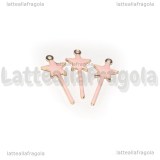 Charm Bacchetta Magica in rame dorato smaltato rosa 20x8mm