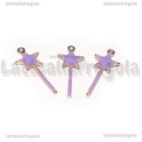 Charm Bacchetta Magica in rame dorato smaltato lilla 20x8mm