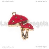 Ciondolo Funghi in metallo dorato smaltato 27x20mm