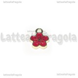Charm Fiore in metallo dorato smaltato rosso 11x9mm