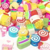 50 Perle in pasta polimerica Fantasia Dolci con foro passante 12x9mm