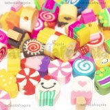 50 Perle in pasta polimerica Fantasia Dolci con foro passante 12x9mm
