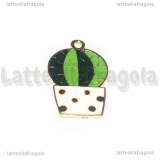 Ciondolo Cactus in vaso in metallo dorato smaltato 28x17mm