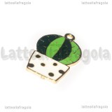 Ciondolo Cactus in vaso in metallo dorato smaltato 28x17mm