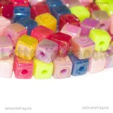 35 Cubi in acrilico colori misti effetto perlato 4x4mm