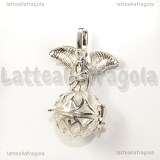 Ciondolo apribile filigranato con angelo in ottone silver plated 31x27mm