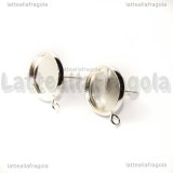 Coppia perni in ottone silver plated con asola e base tonda per cabochon 12mm 