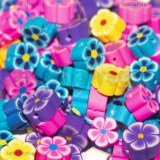 50 Perle in pasta polimerica Fantasia Fiori con foro passante 8-9x8x4mm