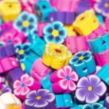 50 Perle in pasta polimerica Fantasia Fiori con foro passante 8-9x8x4mm