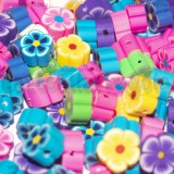 50 Perle in pasta polimerica Fantasia Fiori con foro passante 8-9x8x4mm