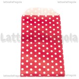 5 Buste in Carta Kraft Rossa Pois Bianchi 15x8cm
