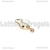 Ciondolo Gatto in metallo dorato smaltato Bianco 23x8mm