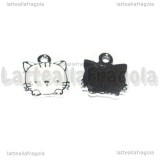 Charm Gatto in metallo smaltato argentato Bianco 15x13mm