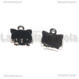 Charm Gatto in metallo smaltato argentato Nero 15x13mm