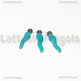 Ciondolo Cornetto Portafortuna 3D in Acciaio Argentato smaltato Azzurro 17.5x4.5mm