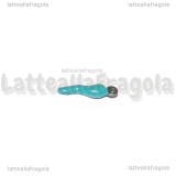 Ciondolo Cornetto Portafortuna 3D in Acciaio Argentato smaltato Azzurro 17.5x4.5mm