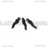 Ciondolo Cornetto Portafortuna 3D in Acciaio Argentato smaltato Nero 17.5x4.5mm