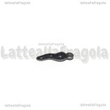 Ciondolo Cornetto Portafortuna 3D in Acciaio Argentato smaltato Nero 17.5x4.5mm