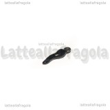 Ciondolo Cornetto Portafortuna 3D in Acciaio Argentato smaltato Nero 17.5x4.5mm