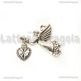 Ciondolo Angelo con cuore double-face in metallo argento antico 25x22mm