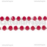 1 Metro Catena Rosario in Acciaio e Cristallo Sfaccettato Rosso 3.5x3mm
