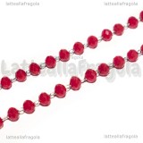 1 Metro Catena Rosario in Acciaio e Cristallo Sfaccettato Rosso 3.5x3mm
