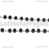 1 Metro Catena Rosario in Acciaio e Cristallo Sfaccettato Nero Opaco 3.5x3mm