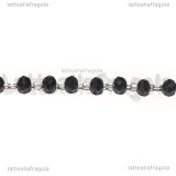1 Metro Catena Rosario in Acciaio e Cristallo Sfaccettato Nero Opaco 3.5x3mm