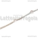1 Metro Catena Rosario in Acciaio Maglia Ritorta e Perle Acrilico Bianco 4mm
