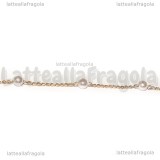 1 Metro Catena Rosario in Acciaio Dorato Maglia Ritorta e Perle Acrilico Bianco 4mm