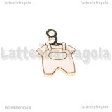 Ciondolo Tutina Baby in metallo dorato smaltato rosa 22x15mm