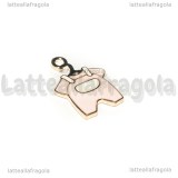 Ciondolo Tutina Baby in metallo dorato smaltato rosa 22x15mm