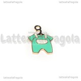 Ciondolo Tutina Baby in metallo dorato smaltato azzurro 22x15mm