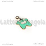 Ciondolo Tutina Baby in metallo dorato smaltato azzurro 22x15mm