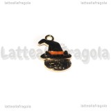 Charm Gatto con cappello in metallo smaltato dorato 24x15mm