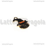 Charm Gatto con cappello in metallo smaltato dorato 24x15mm