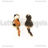 Ciondolo Gatto in metallo dorato smaltato 35x10mm