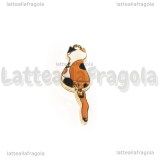 Ciondolo Gatto in metallo dorato smaltato 35x10mm