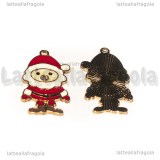 Charm Babbo Natale in metallo dorato smaltato con strass 30x17mm
