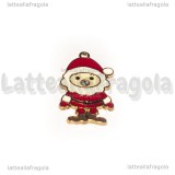 Charm Babbo Natale in metallo dorato smaltato con strass 30x17mm