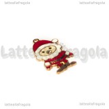 Charm Babbo Natale in metallo dorato smaltato con strass 30x17mm