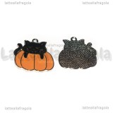 Ciondolo Gatto Nero con Zucca in metallo argentato smaltato 21x20mm