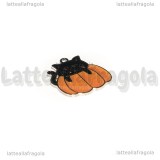 Ciondolo Gatto Nero con Zucca in metallo argentato smaltato 21x20mm